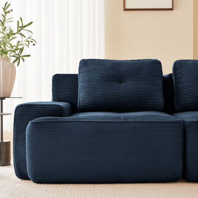 Canapé modulaire en L de 82 po pour salon modulaire en tissu velours côtelé de 82 po avec assise profonde, passepoil perlé, conception capitonnée, sans assemblage, conception antidérapante, brun