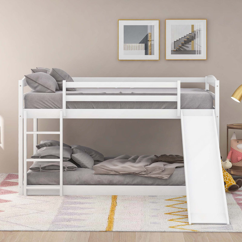 Lit superposé avec glissière convertible et échelle, White