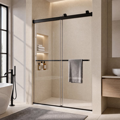 Porte de douche coulissante double sans cadre l 46 à 48 po x H 76 po, porte de douche à fermeture en douceur pour salle de bain