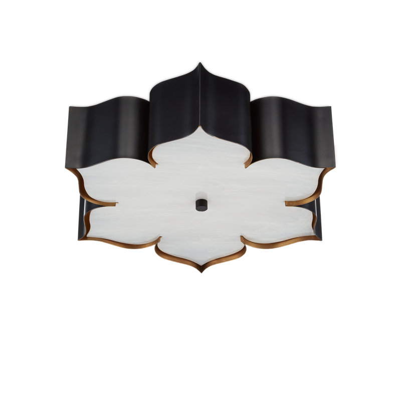 Plafonnier encastré 19 po Grand Lotus, Noir satiné / or contemporain