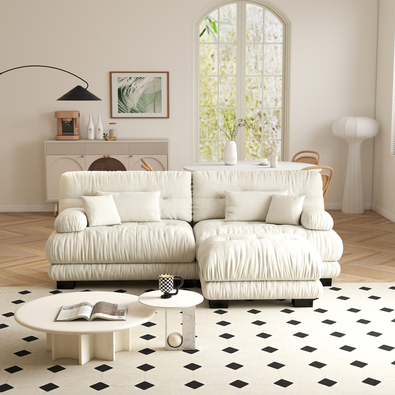 Modular Sectional Sofa Cloud Couch, Deep Seat L Shaped Couch, Modern Sectional Couches For Living Room, Comfy Soft Chenille Loveseat Sofa With 4 Pillows, Small Couches For Small Spaces