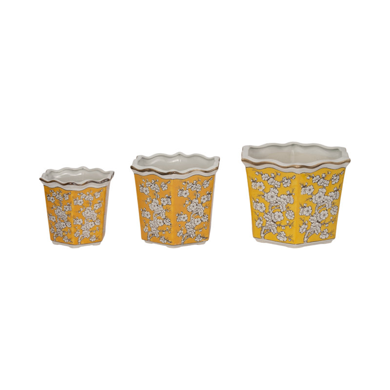 Bethony Ceramic Planter Set Enhance Your Home Decor Elegantly, Yellow
