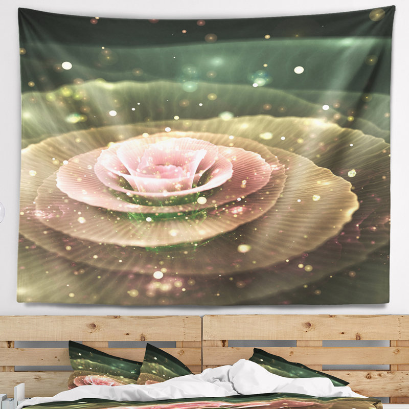 Tapisserie florale fleur rose avec gouttelettes d'eau, H 32 po x l 39 po