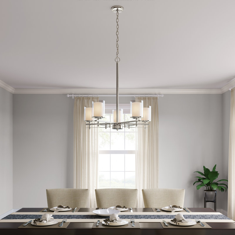 5 - Light Dimmable Classic / Traditional Chandelier, Brushed Nickel