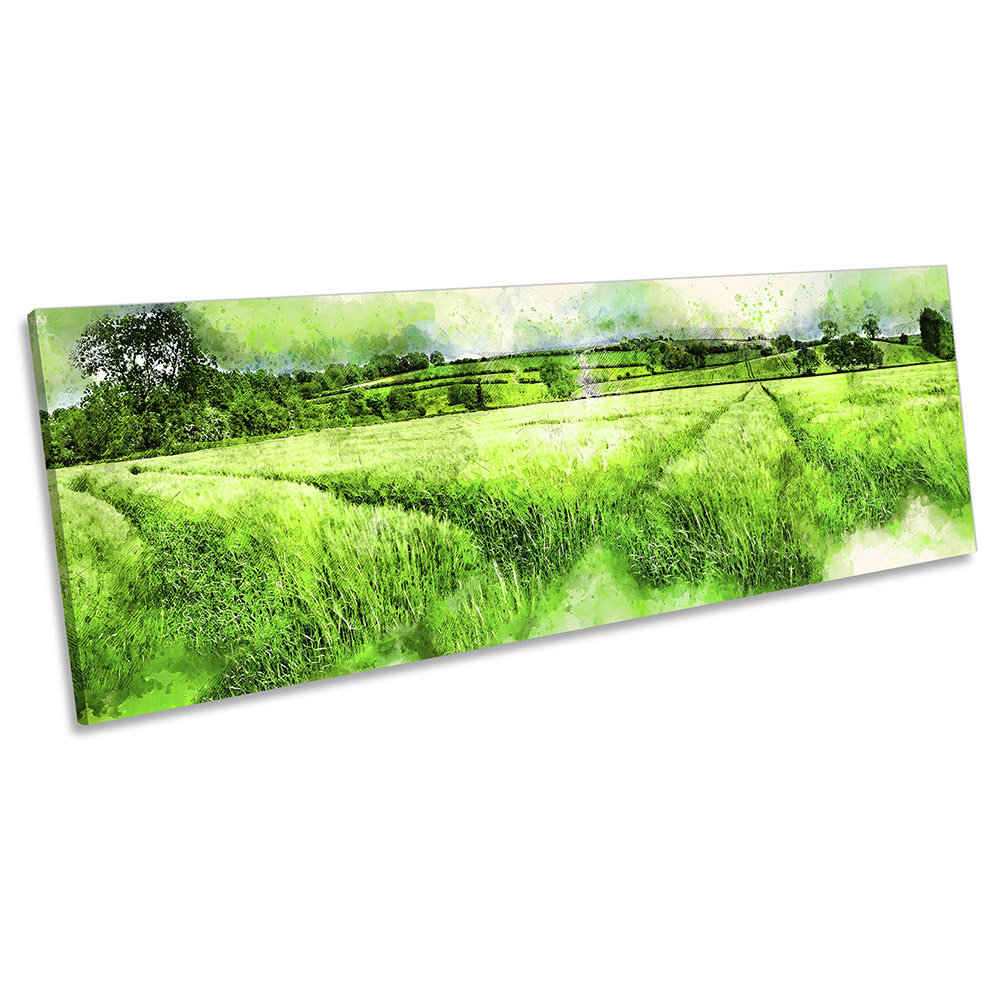 Wheat Field Landscape Panoramic - Wrapped Canvas Painting