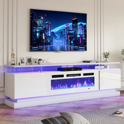 70"Electric Fireplace TV Stand - 12 Flame Colors, Music Sync LED, Adjustable Heat, Fits TVs Up to 80