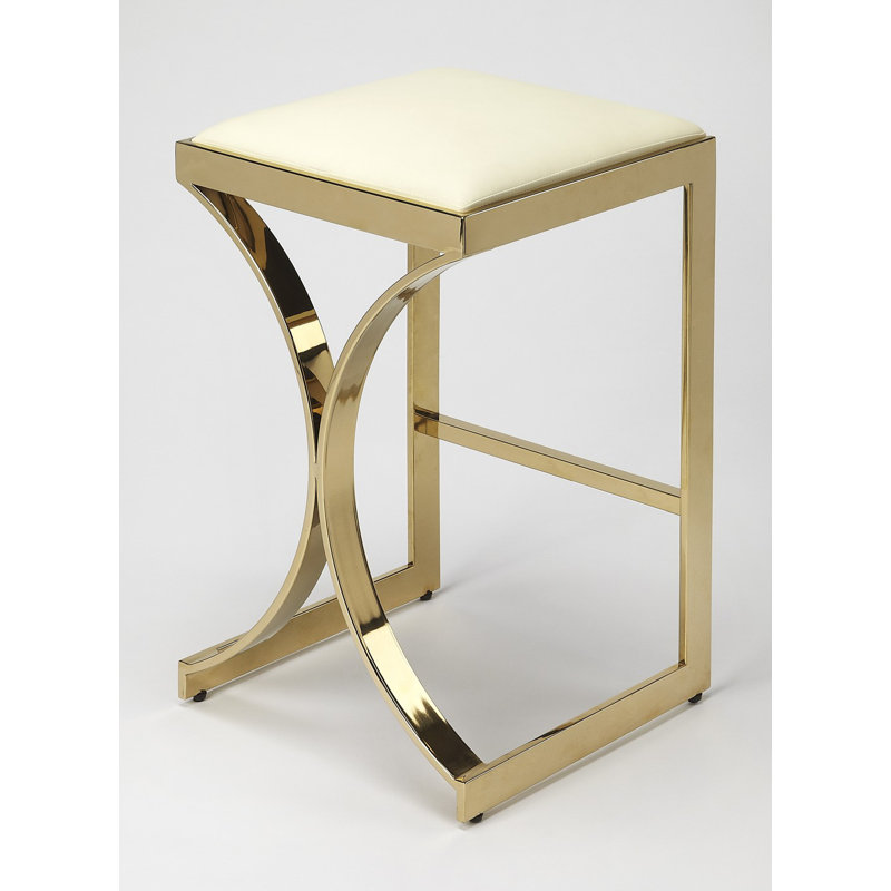Natalya 24" Bar Stool, Counter Stool (24” Seat Height), Cream, Gold
