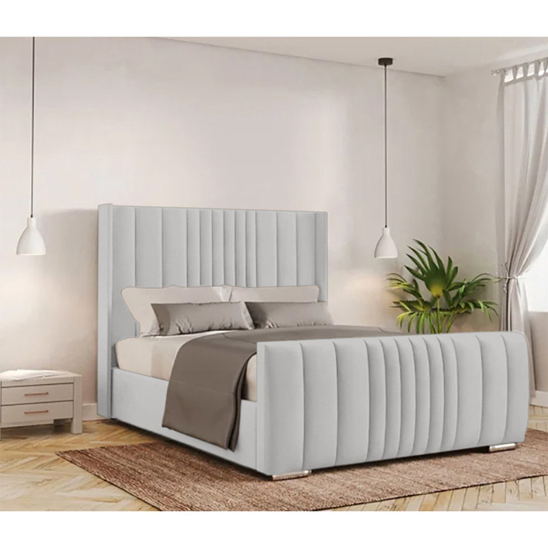 Schwamm Upholstered Bed Frame, Super King (6'), Light Silver
