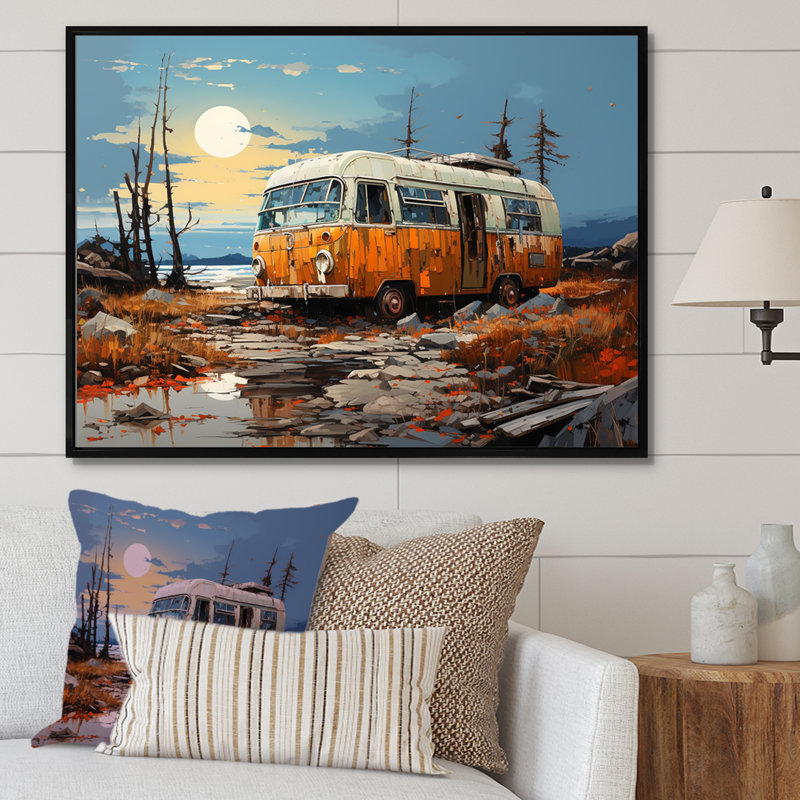 Minimalisme camping van voyage sur toile, H 34 po x l 44 po x P 1,5 po, Cadre flottant noir