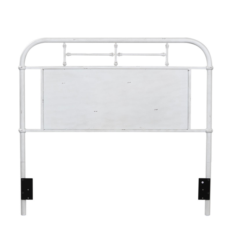 Edmund Open-Frame Metal Headboard with Center Panel, King, White