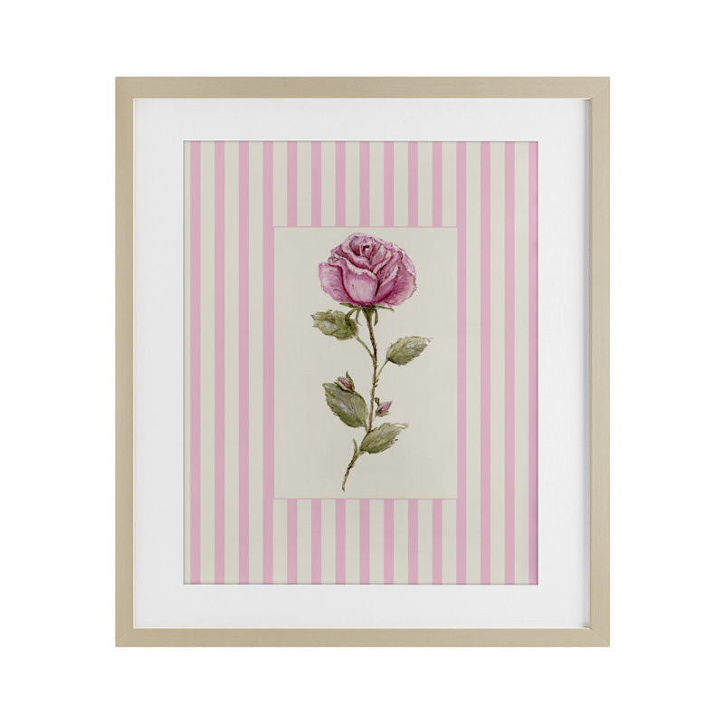 «Pink Stripe Rose», reproduction sous verre encadrée, design par Lisa Wehmeyer, Cadre de récolte en pin, H 16 po x l 13 po