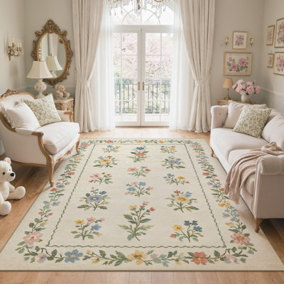 Tapis floral Abingdon Aaron, lavable à la machine, faux cachemire doux et envers antidérapant