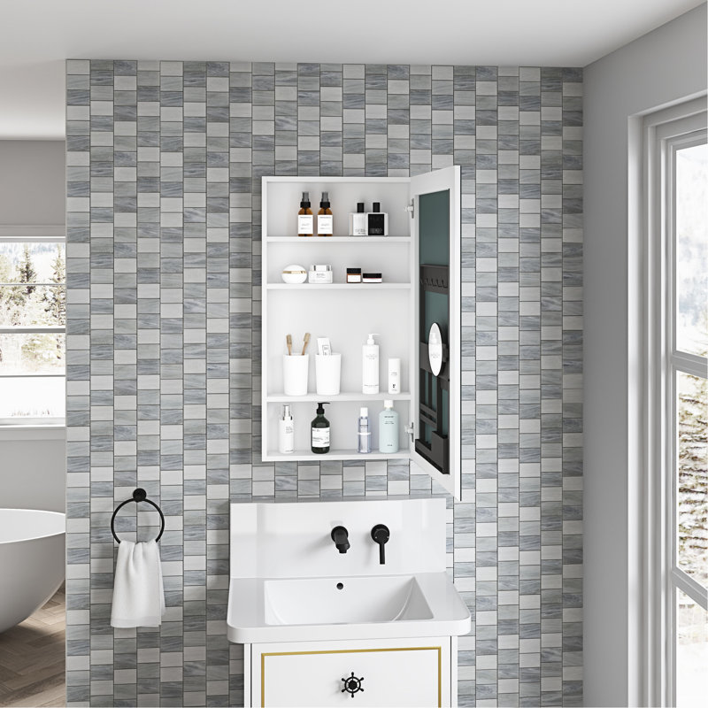Armoire de salle de bain avec miroir biseauté - rangement blanc spacieux