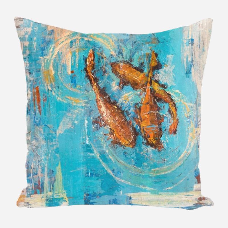 Housse et insert en lin, 15 po x 15 po, Carré, Bleu/brun