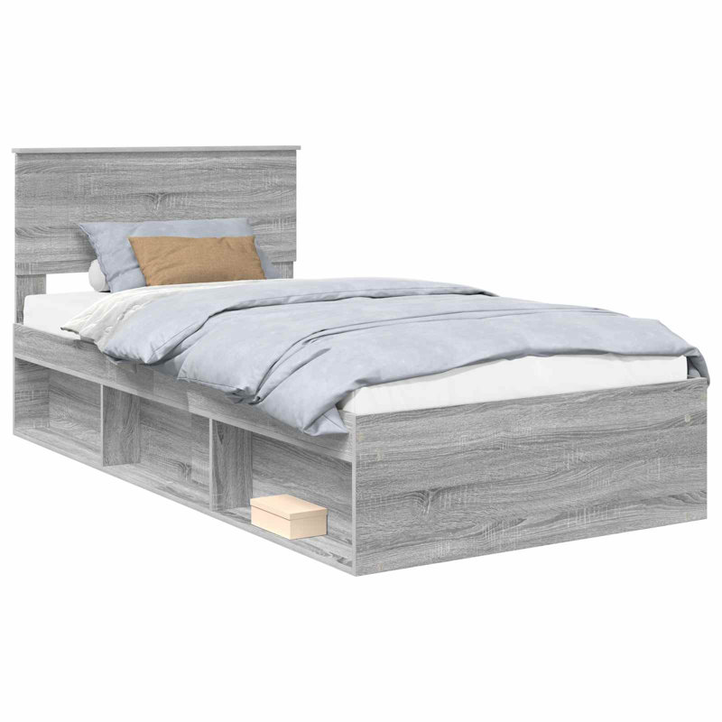 Solid Wood Bed, Single (3'), Grey Sonoma