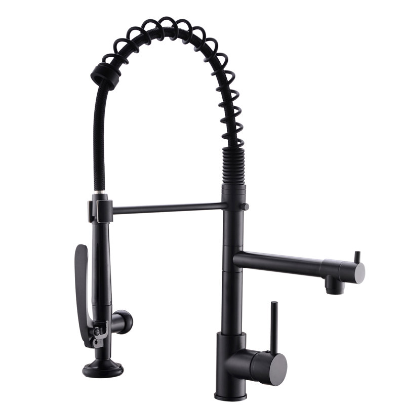 Black And Nickel Kitchen Sink Faucet With Pull Down - Ceramic Filler, Hot Cold Water, , Modern Accessory Style Single Handle, Water Options, Rust-, Contemporary Tap