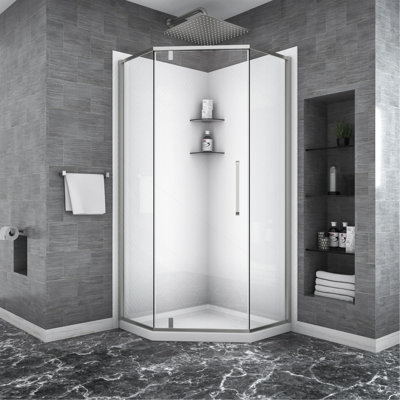 Cabine de douche à charnière néo-angle à demi-cadre l 34-1 / 8 po x H 72 po, argent brossé 5/16 po (8 mm)