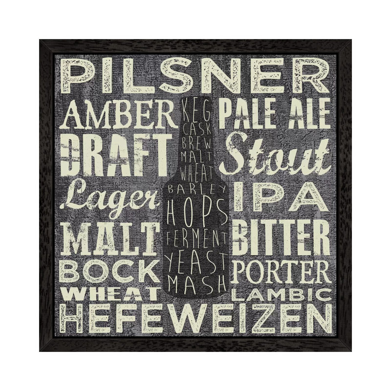 'Beer Sign III' by Erin Clark - Picture Frame Typography Print on Canvas, 66.04 cm H x 66.04 cm W, Black Framed