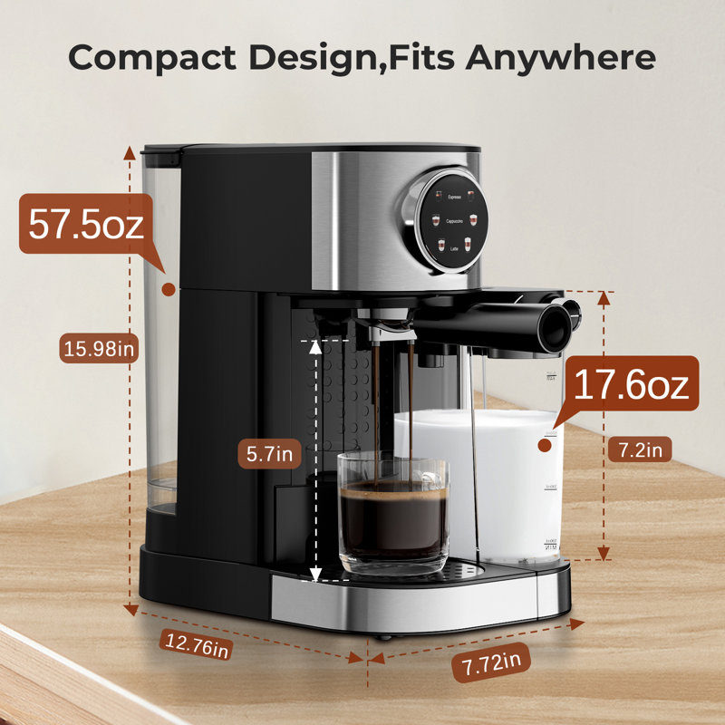 Electactic 20Bar Dual Boiler Espresso Machine,3-In-1 Automatic Coffee Maker For Espresso/Cappuccino/Latte, Built-In Milk Frother, Compatible With Grounds & Pods, 15-Second Heat Up, Compact Stainless Design