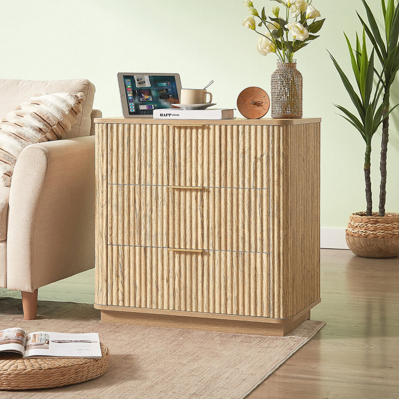 Commode 3 tiroirs 2 pièces, commode moderne de 27,6 po de largeur, table de chevet, rangement de tiroir en bois