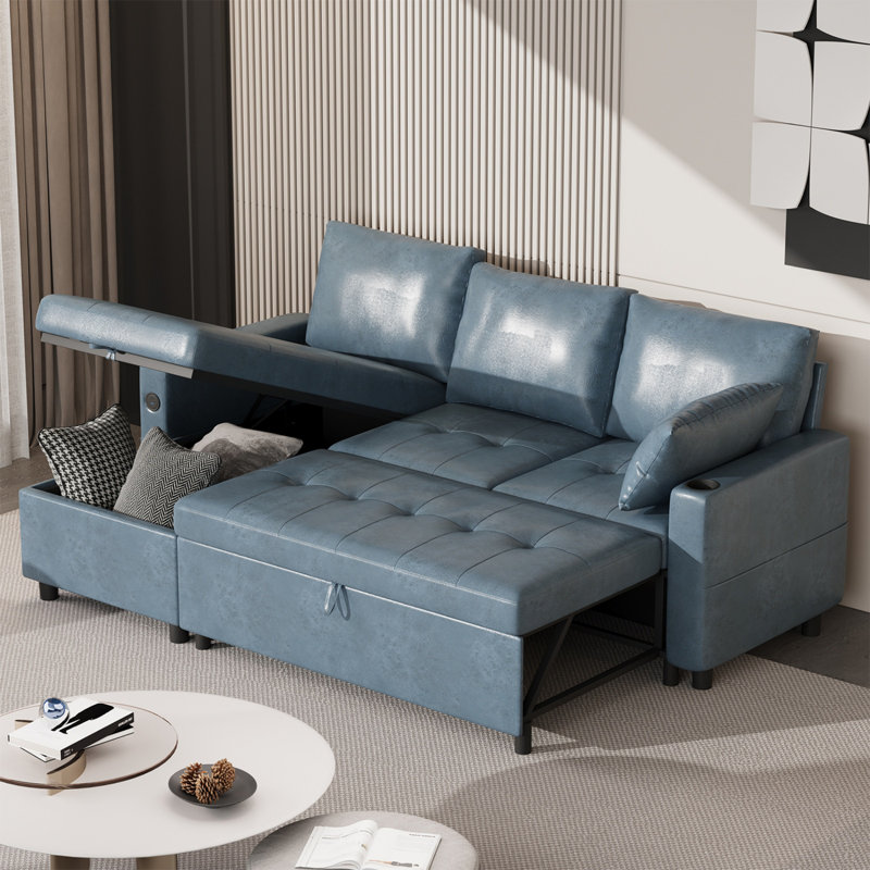 83.5''sleeper Sofa Couch With Pullout Bed, L-shaped Convertible Couches