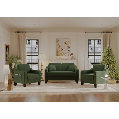 Ensemble de salon, canapé compact et fauteuil de style moderne Mid-Century 3 pièces pour petits espaces