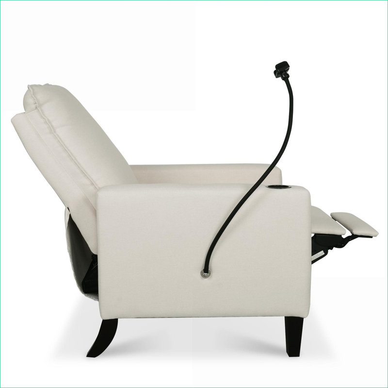 Adjustable Push Back Recliner Accent Chair for Adults, Beige Fabric Reclining Chair with Cup Holder &amp; Phone Holder for Living Room Bedroom