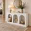 Console arquée à découpes, rangement à 3 niveaux, blanc, pour le couloir du salon