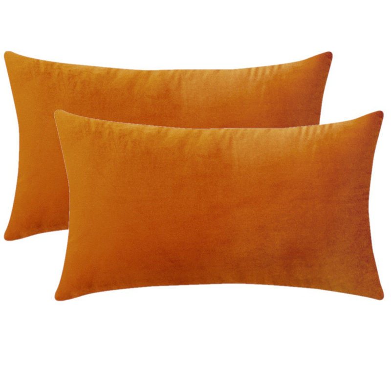 Velvet Reversible Throw Pillow, Orange, No