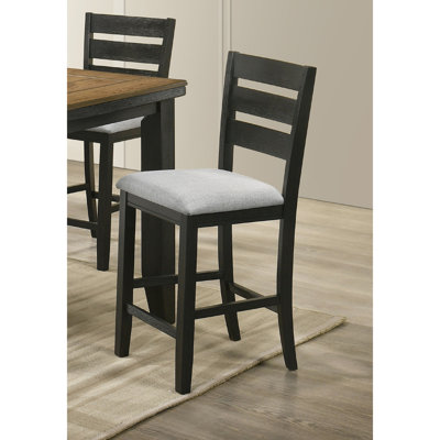 Chaise de salle à manger à hauteur de comptoir de 2 personnes, ton gris anthracite avec revêtement en tissu et dossier en bois massif gris anthracite, assise robuste