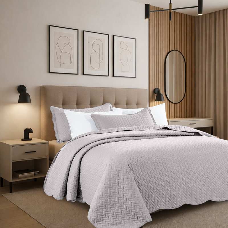 Modern Embossed Microfiber Twin Quilt Set, Silver