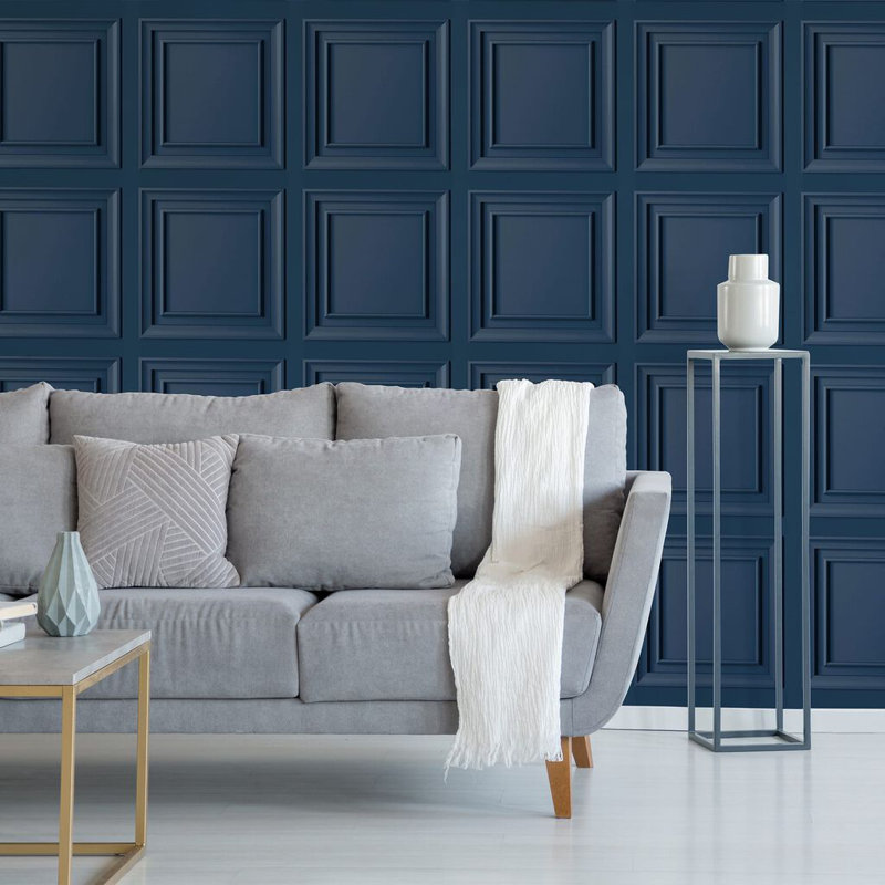 Fresco Wood Panelling Wallpaper, Blue
