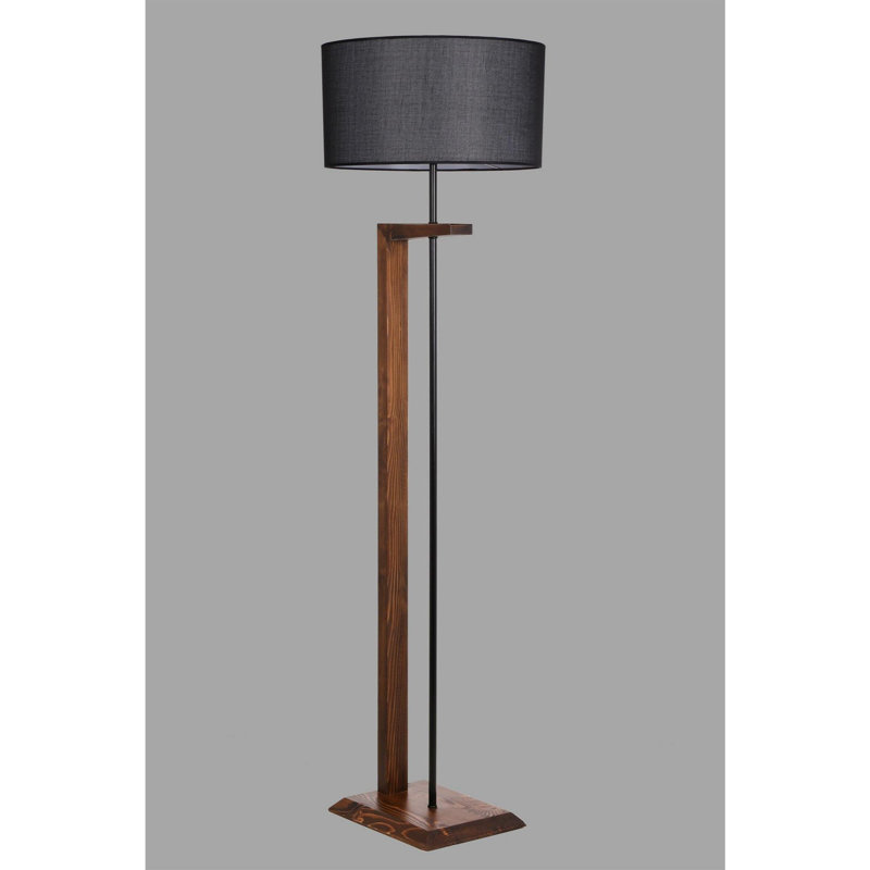 Luro Stylish Floor Lamp with Metal & Wooden Body, Black & Walnut Finish, 64.2 in Height | Cap Diameter: 17.7 in, Foot Size: 14.2 x 10.2 in | E27 Socket, Max 60W | On/Off Switch, Perfect for Living Room & Bedroom Decor
