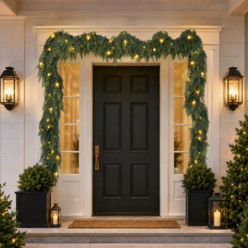 Décoration de guirlande en cèdre 15 pi avec lumières pré-éclairées 15 pi