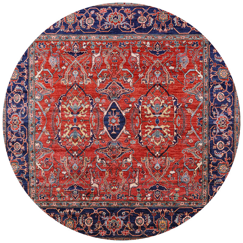 Tapis oriental rouge et bleu, Rond 8 pi