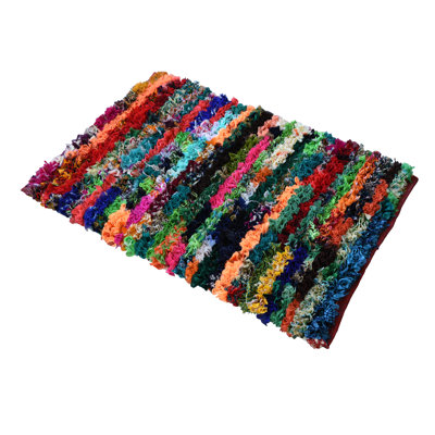 Tapis multicolore abstrait à poils longs fabriqué à la main