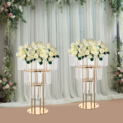 2Pcs Flower Stand With Pendants, 3-Tier Flower Stand, Elegant Flower Stand For Party Weddings