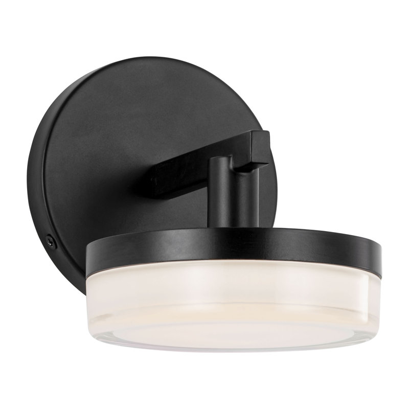 Sean Lavin Khan Bathroom Bedroom Wall Fixture With Silk Screen White Inside Clear Outside Shade, 1 Light, Aged Iron