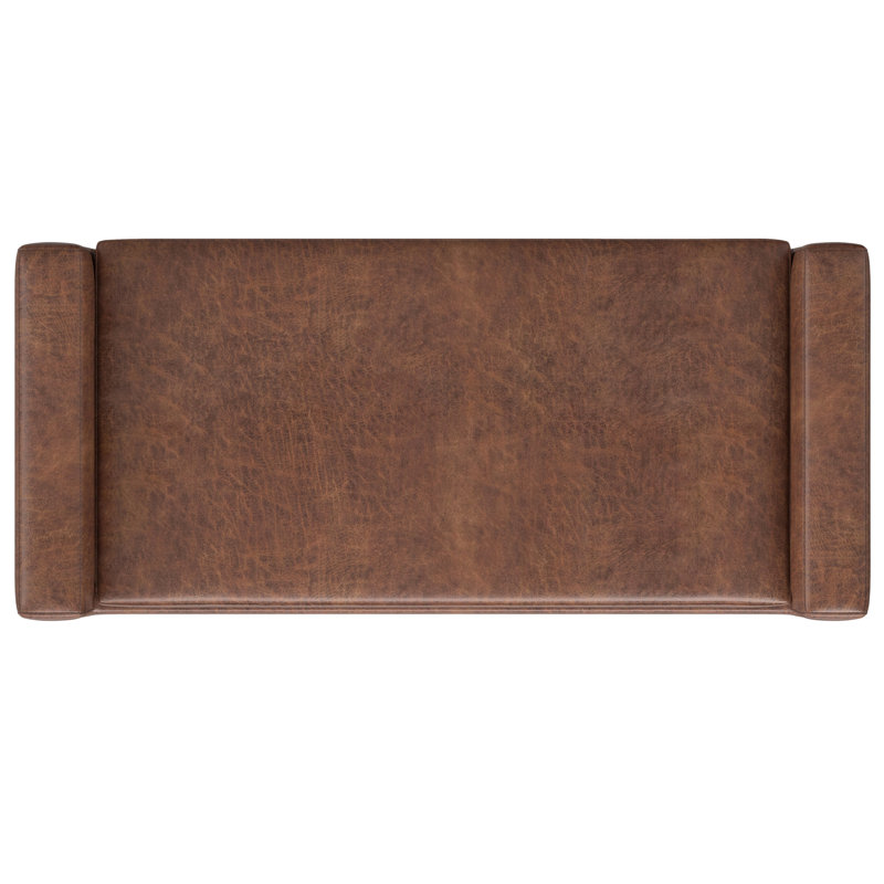 Amber 48" Distressed Saddle Brown Faux Leather Storage Ottoman