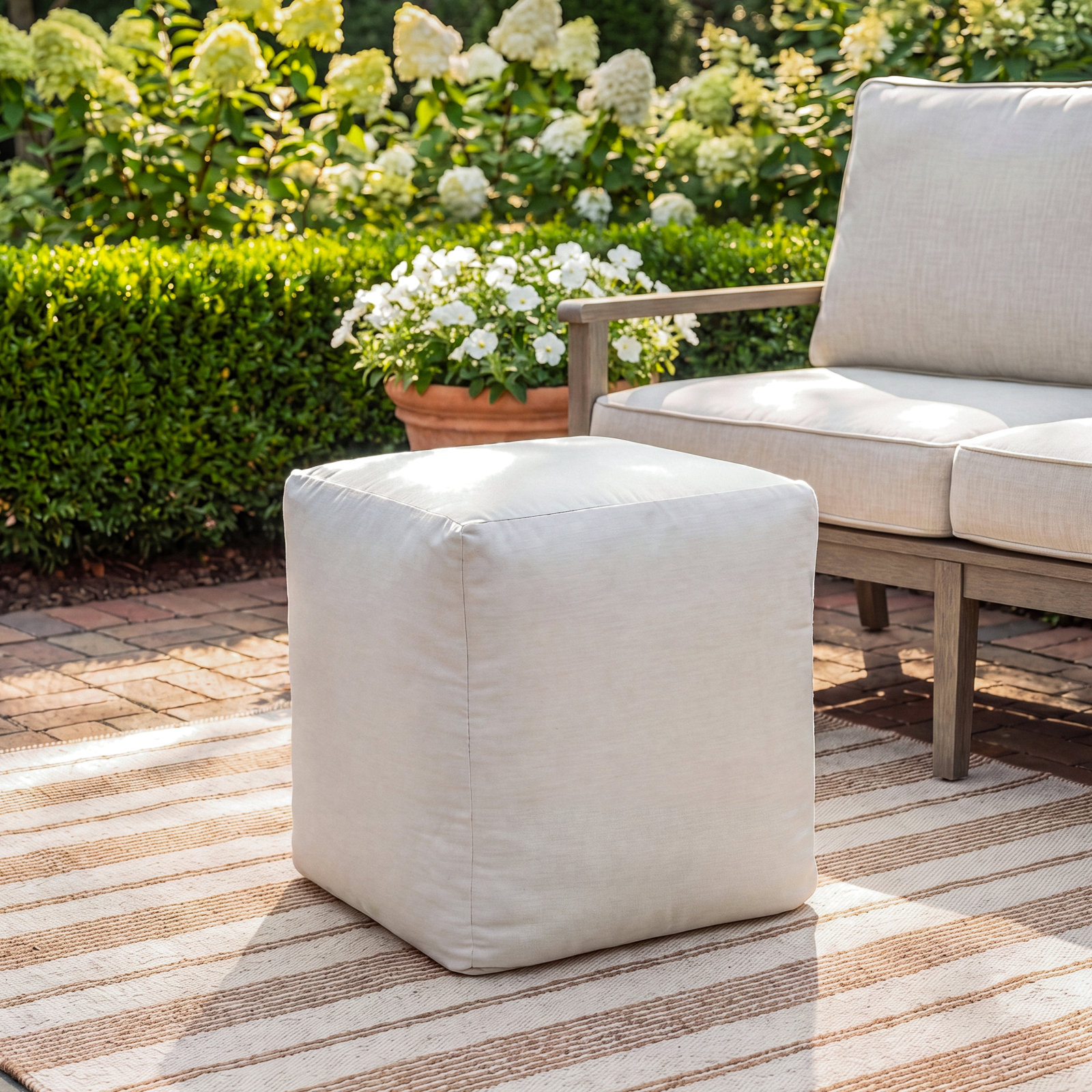 Upholstered Outdoor Ottoman, Canvas Natural