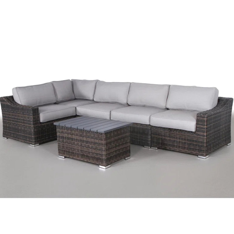 Siège de jardin extérieur, construction en résine, structure antirouille, 11 coussins à eau, table à lattes pour 6 pièces, aucun assemblage requis, modulaire en forme de L, housses