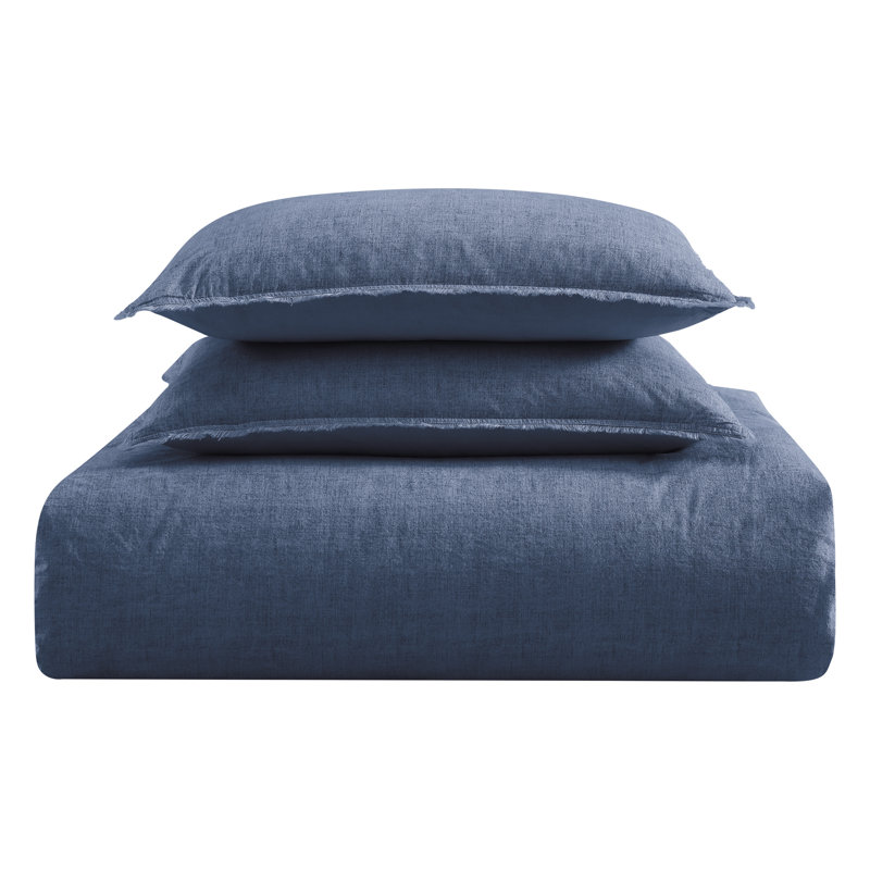 Emington Reversible Comforter Set, Denim Blue, King Comforter + 2 King Shams