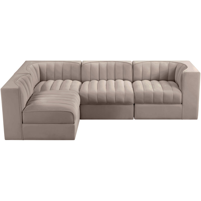Tissu 4 pièces Demars Velvet Performance Canapé modulaire modulaire, Velours taupe, 27" H x 97" W x 63" D