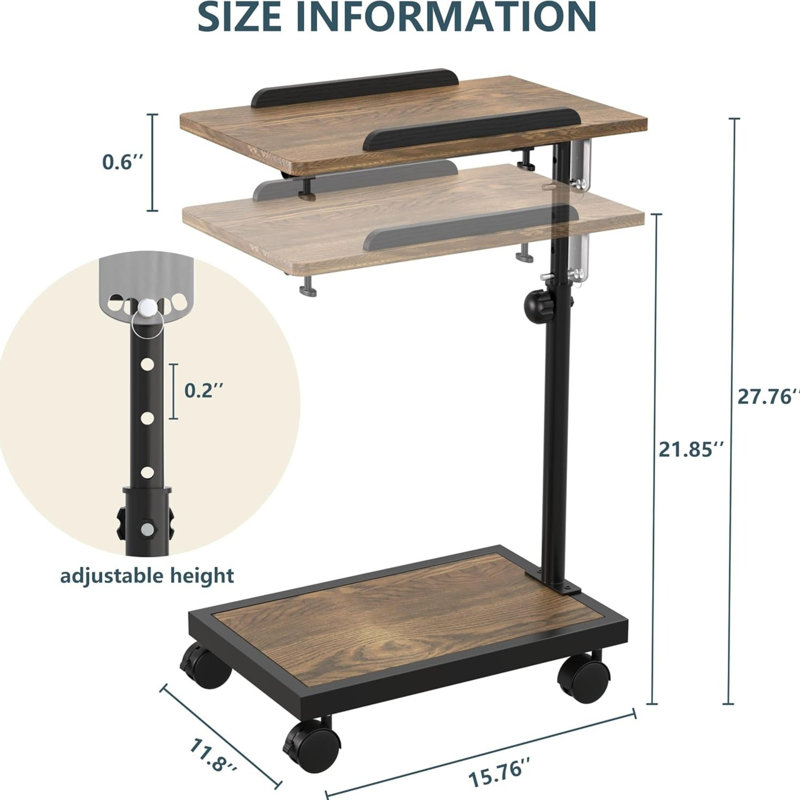 Table de bout réglable en forme de C avec roulettes