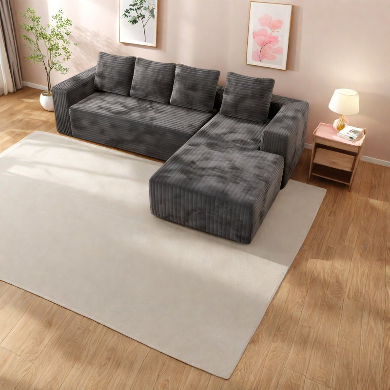 Space-saving Sectionals With Corduroy Texture, Modern Gray Design For Home