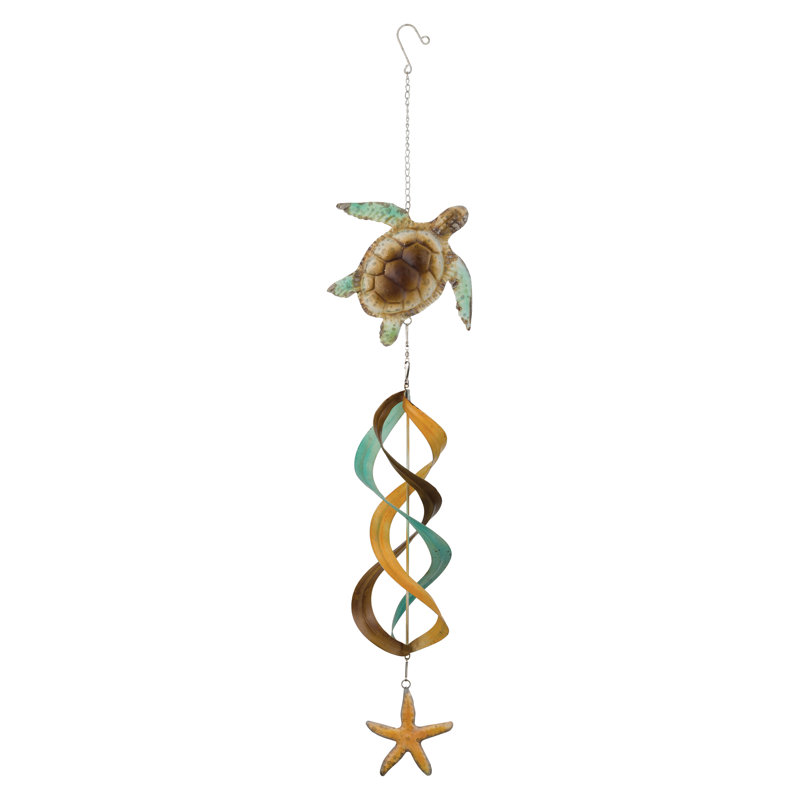 Rustic Metal Sea Turtle Hanging Wind Spinner, 7.75 inches