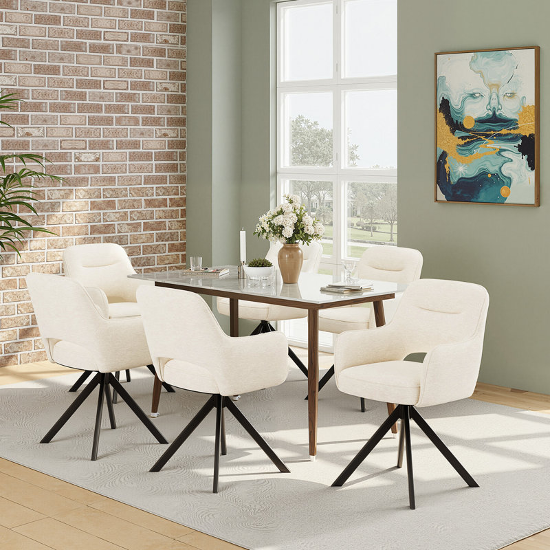 51cm H Fabric Upholstered Metal Upholstered Back Armchair in Beige, Beige