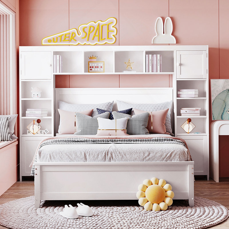 Structure de lit en bois avec armoire et tiroirs tout-en-un