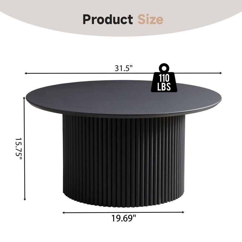 Table basse 31,5 po, Noir, 15.75" H x 31.5" W x 19.69" D