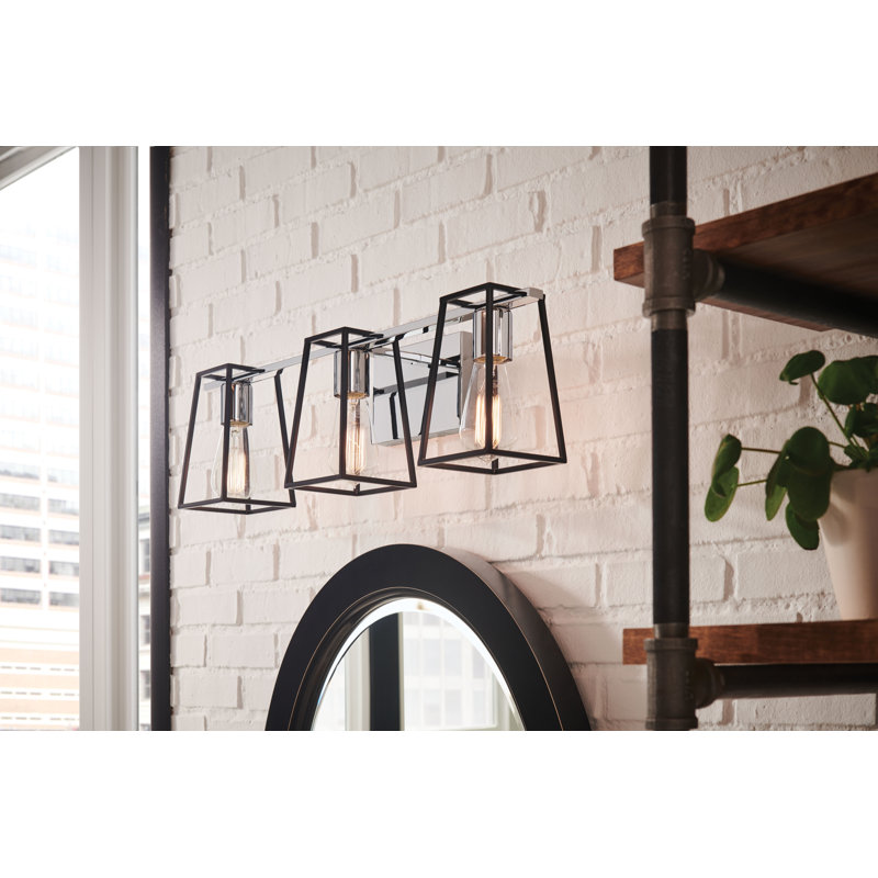 3-Light Open Cage Bath Vanity Fixture, Chrome/Satin Black